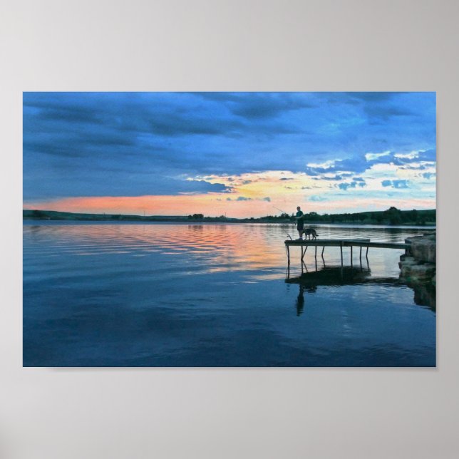 Póster El pescador y su perro al atardecer (Frente)
