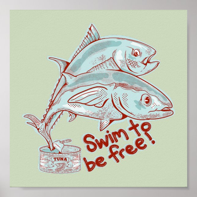 Póster El pez del atún escapa divertido (Frente)