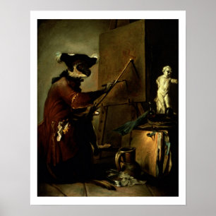 Póster El pintor del mono, 1740 (aceite en lona)