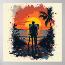 Póster El pintor se sorprendió con su pintura