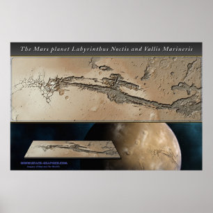 Póster El planeta de Marte Valles Marineris relieve sombr