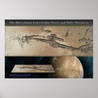 Póster El planeta de Marte Valles Marineris relieve sombr