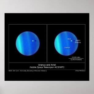 Póster El planeta Urano y su luna Ariel del Hubble