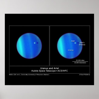 Póster El planeta Urano y su luna Ariel del Hubble