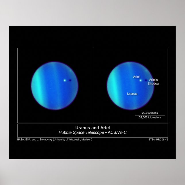Póster El planeta Urano y su luna Ariel del Hubble (Frente)