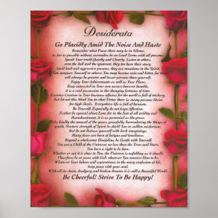 Póster El poema de Desiderata con rosas rojas para mamá