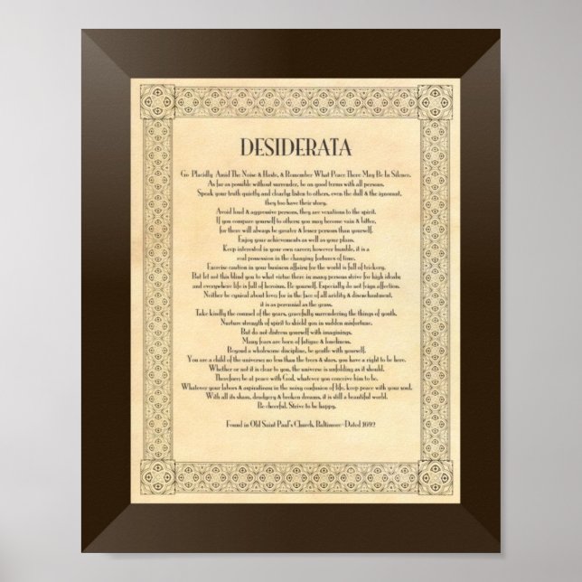 Póster El poema de Desiderata de Max Ehrmann (Frente)