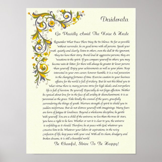 Póster El poema de Desiderata de Max Ehrmann (Frente)