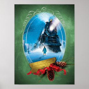 Póster El Polar Express   Llegada en tren con marcos de v