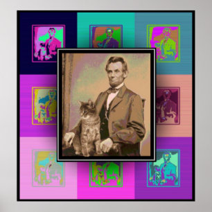 Póster El Pop Art Abraham Lincoln y su gato "Dixie"