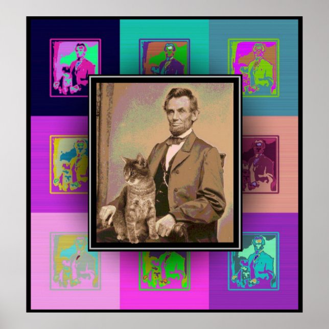 Póster El Pop Art Abraham Lincoln y su gato "Dixie" (Frente)