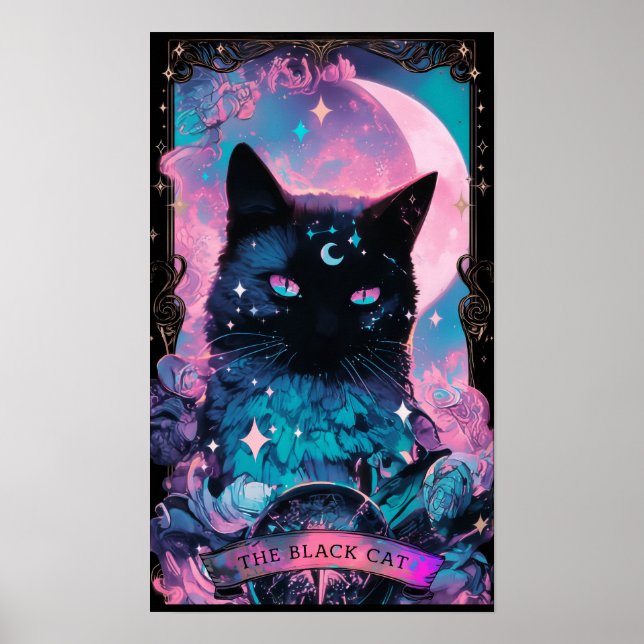Póster El Poster de brujería de la tarjeta de gato negro  (Frente)