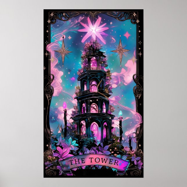 Póster El Poster de brujería de la tarjeta Tower Tarot (Frente)