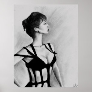 Póster El Poster de dibujo del retrato original de Dame