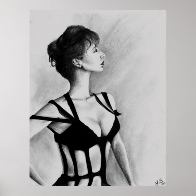 Póster El Poster de dibujo del retrato original de Dame (Frente)