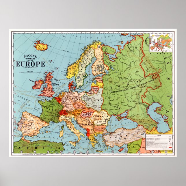 Póster El Poster del mapa de Europa de Bacon (Frente)