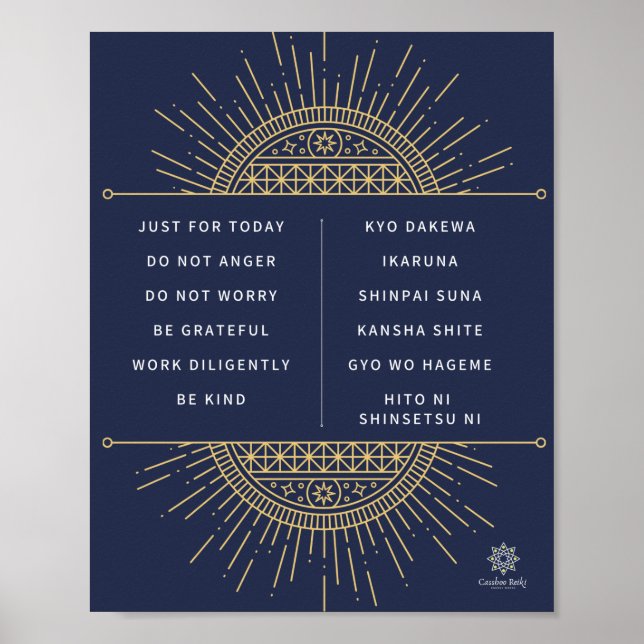 Póster El poster Reiki Precepts. Inglés y japonés (Frente)