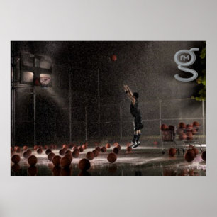 Póster El practicar en la lluvia - poster del baloncesto