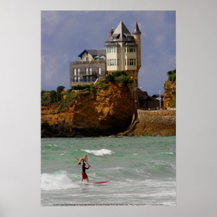 Póster El practicar surf en tándem en Biarritz, Francia