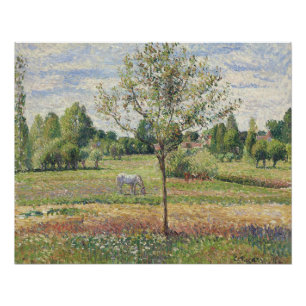 Póster El prado con caballo gris, Eragny, pintura al óleo