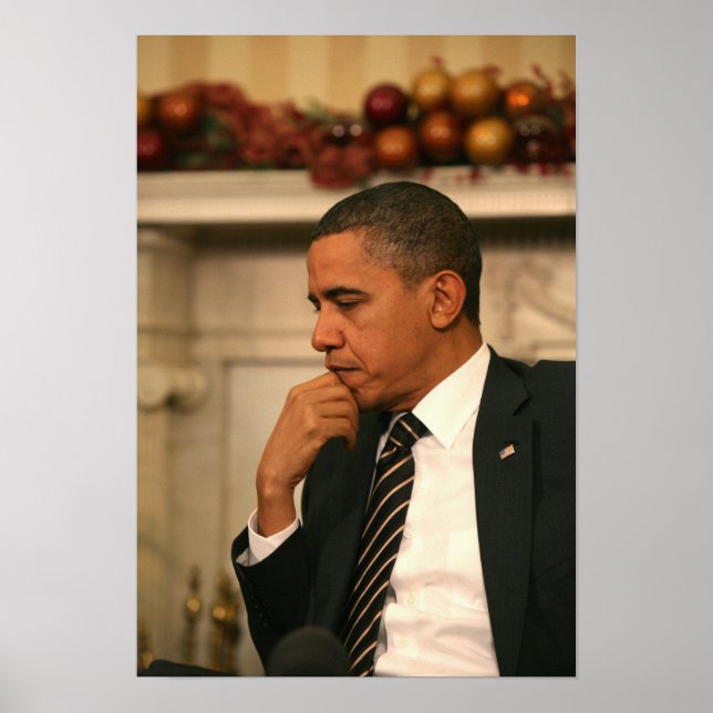 Póster El presidente Barack Obama reflexiona mientras se  (Frente)