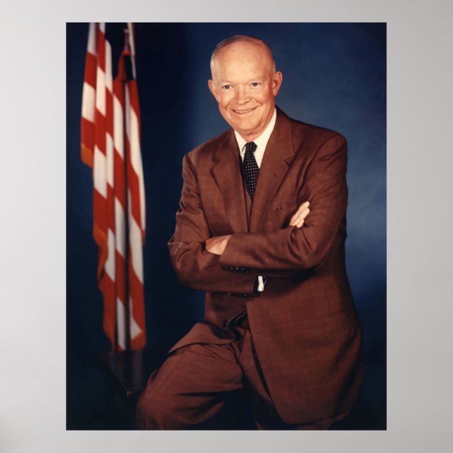 Póster El presidente Eisenhower y la bandera estadouniden (Frente)