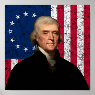 Póster El presidente Thomas Jefferson y la bandera estado