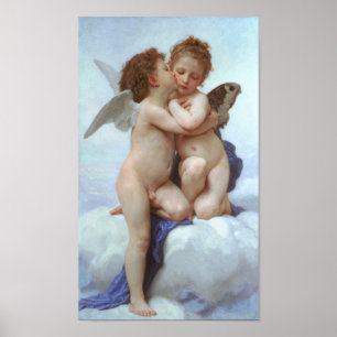 Póster El primer beso, amor y psique, Bouguereau