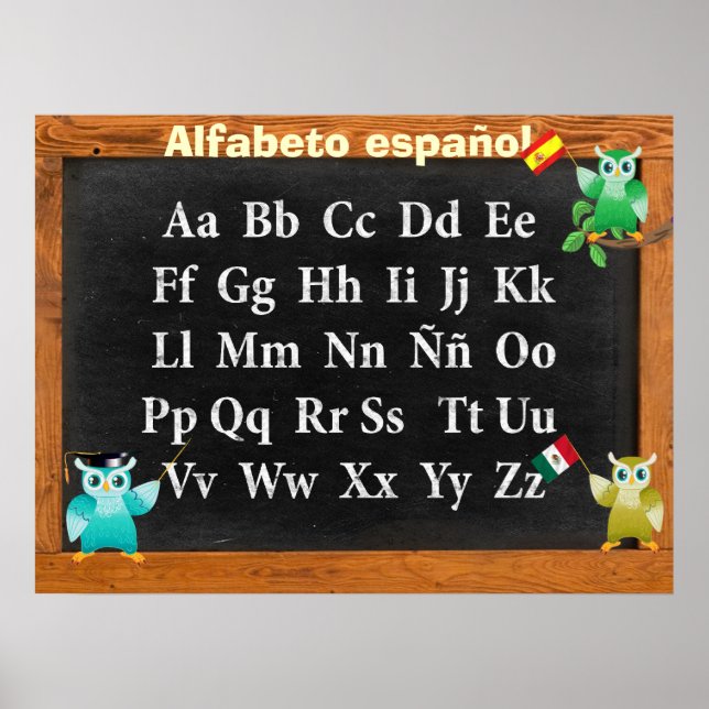 Póster El profesor Owl Buho Alfabeto español (Frente)