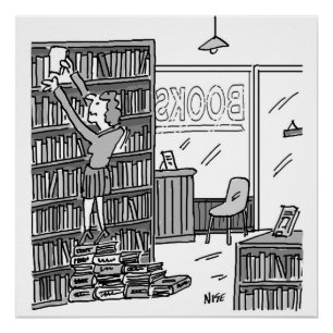 Póster El propietario de la librería da pasos desde los l