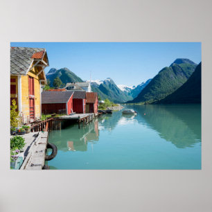 Póster El pueblo de Fjærland, fiordo en Noruega cartel
