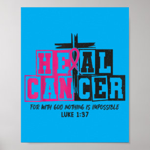 Póster Él Puede Curar el Cáncer de Mama con lazo Rosa Mes