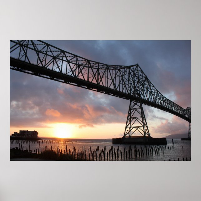 Póster El Puente Astoria-Megler Al Amanecer (Frente)