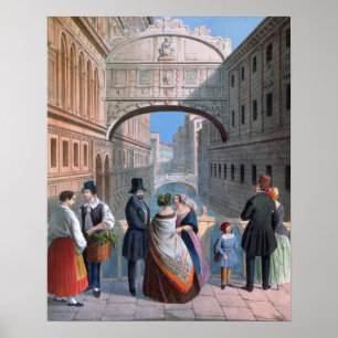 Póster El puente de los suspiros, Venecia, grabado por Br