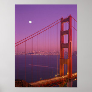 Póster El puente Golden Gate poco después de la puesta de