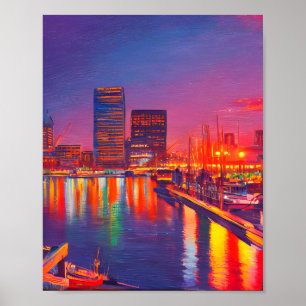 Póster El puerto interior de Baltimore de noche