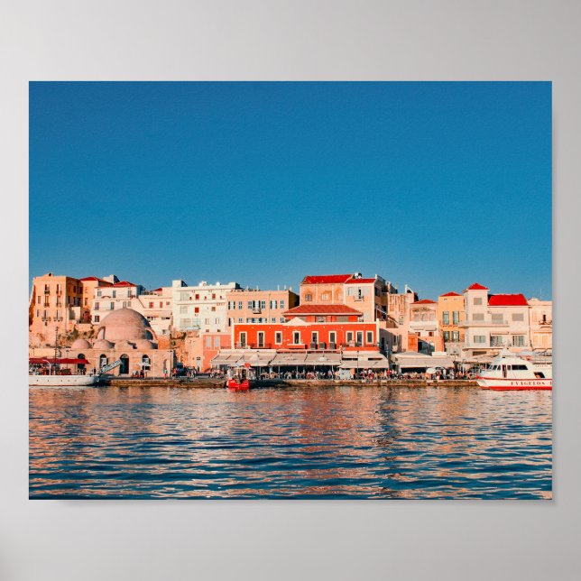Póster El puerto veneciano de Chania a la hora azul, Cret (Frente)
