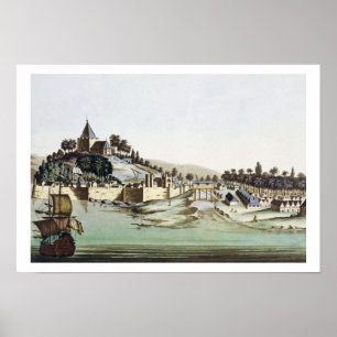 Póster El puerto y la ciudad de Malacca, Malasia, ilustra