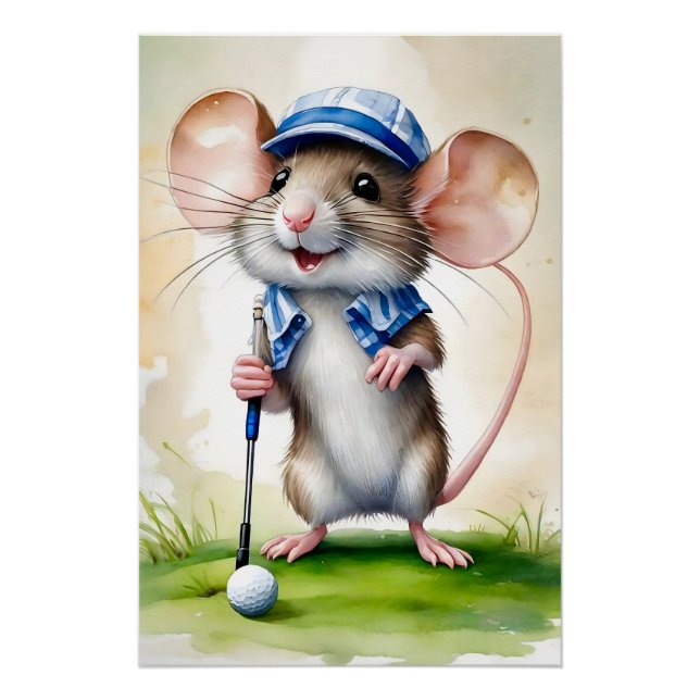 Póster El ratón lindo jugando al golf (Anverso)