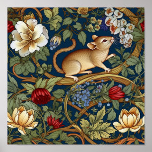 Póster El ratón y las flores Art Nouveau