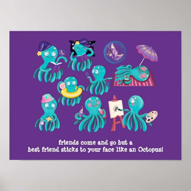 Póster El regalo de amistad de OCTOPUS lindo - pegamento  (Frente)