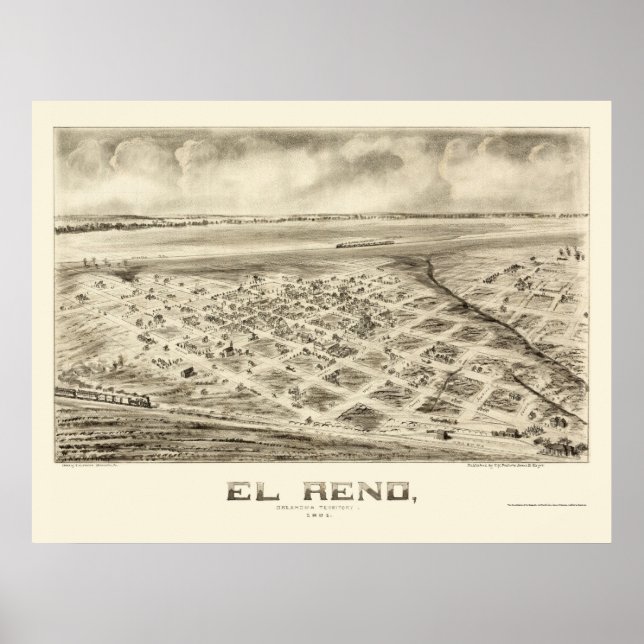 Póster El Reno, OK Mapa Panorámico - 1891 (Frente)