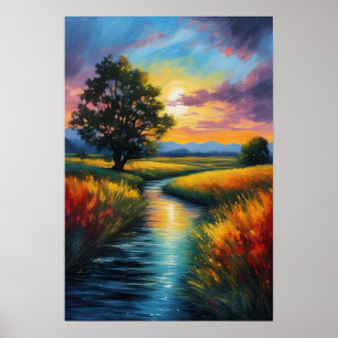 Póster El resplandor, la puesta de sol y el río de Meadow