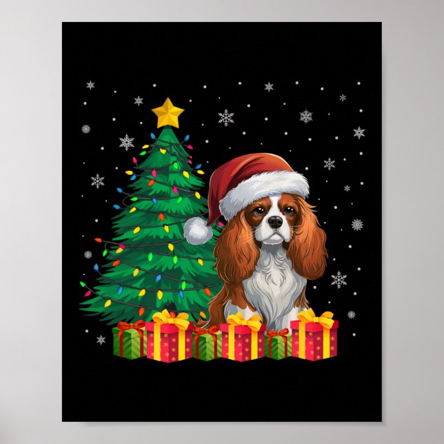 Póster El rey Charles Spaniel Santa Hat Xmas (Frente)