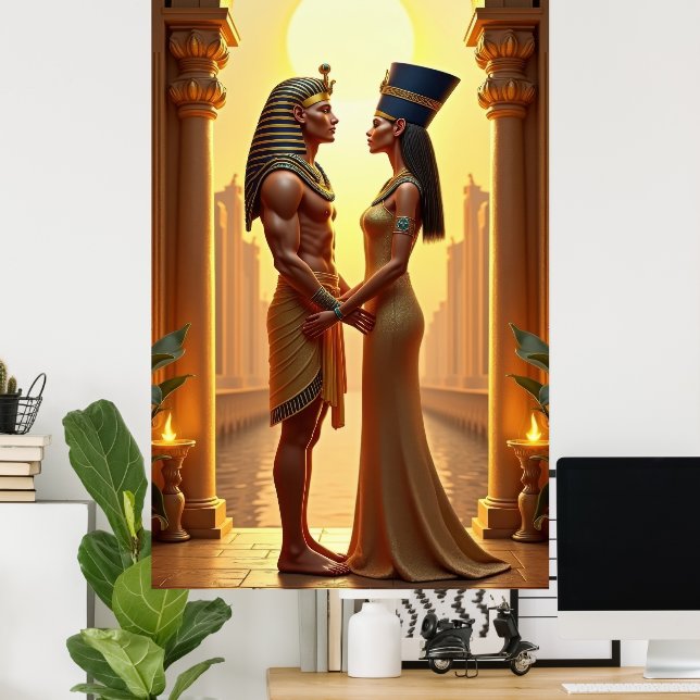Póster El rey Tutankamón y la reina Nefertiti de pie (Oficina en casa)