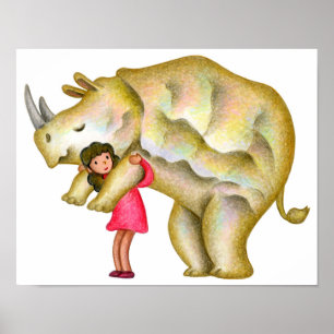 Póster El rinoceronte quiere ser mimado por una niña.