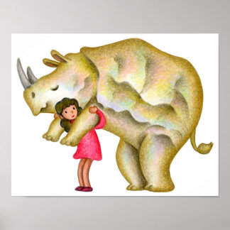 Póster El rinoceronte quiere ser mimado por una niña.