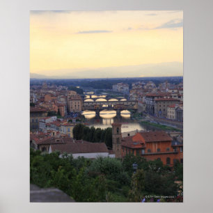 Póster El río Arno y el Ponte Vecchio en Florencia,