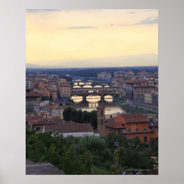 Póster El río Arno y el Ponte Vecchio en Florencia, (Frente)