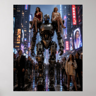 Póster El Robot Caminando por la Ciudad